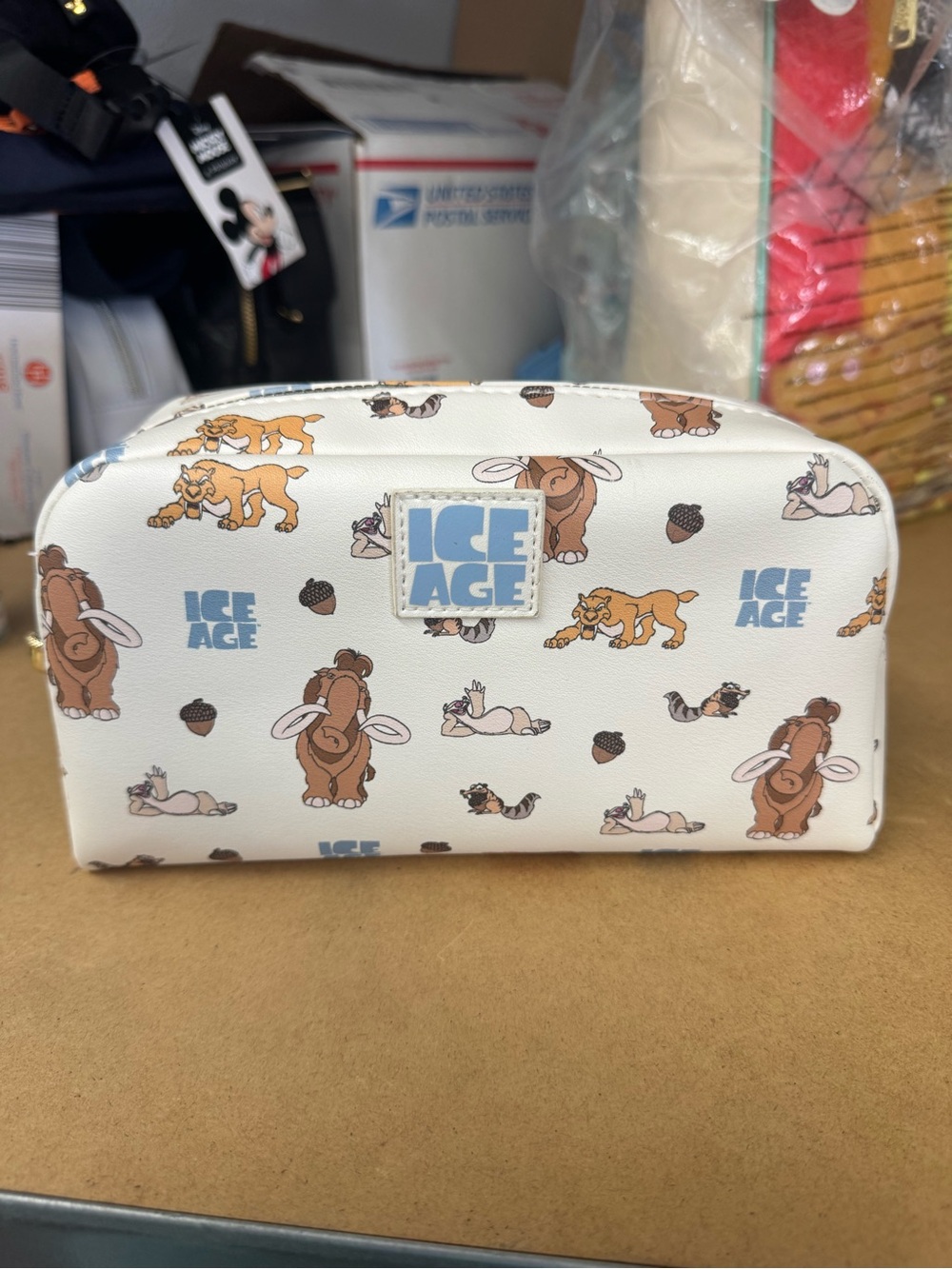 Primark Ice Age Printed Cosmetic Pouch - White with Brown Characters